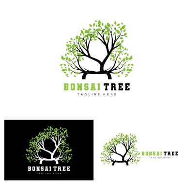 Yeşil Ağaç Logosu Tasarımı, Bonsai Ağacı Logosu İllüstrasyonu Yaprak ve Ağaç Vektörü