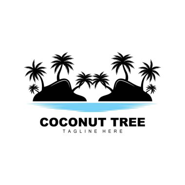 Hindistan Cevizi Ağacı Logosu, Okyanus Ağacı Vektörü, Şablon Tasarımı, Ürün Markası, Plaj Turizmi Logosu