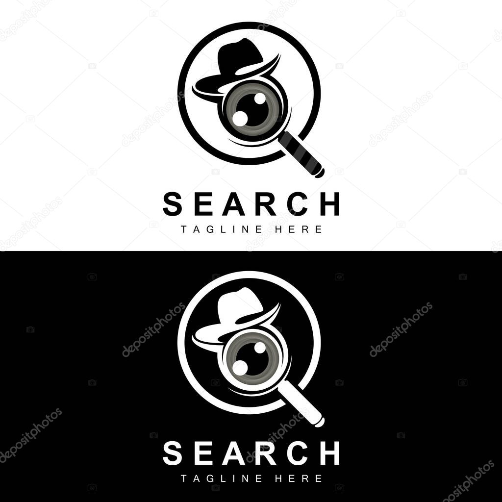 Search Logo Design, Detective Illustration, Home search, Glass Lens, Company Brand Vector