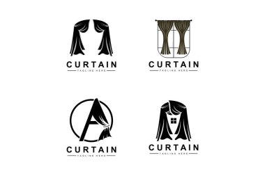 Home And Exhibition Curtain Logo Design, Building Decoration Vector Illustration