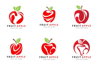 Fruit Apple Logo Tasarımı, Kırmızı Meyve Vektörü, Soyut Tarzı, Ürün Markası İllüstrasyonu