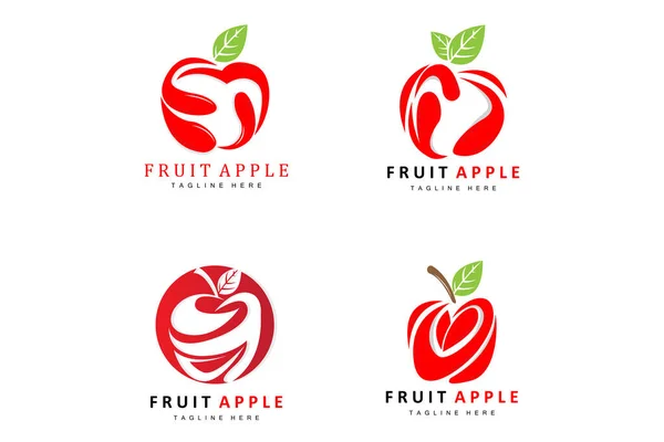 水果苹果标识设计 红色水果向量 抽象风格 产品品牌标识图解 — 图库矢量图片