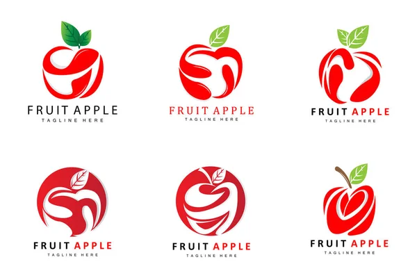 Apple Logo Design Red Fruit Vector Abstract Style Product Brand — 스톡 벡터