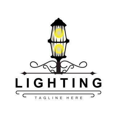 Street Lamp Logo, Lantern Lamp Vector, Lighting Classic Retro Design, Silhouette Icon Premium Template