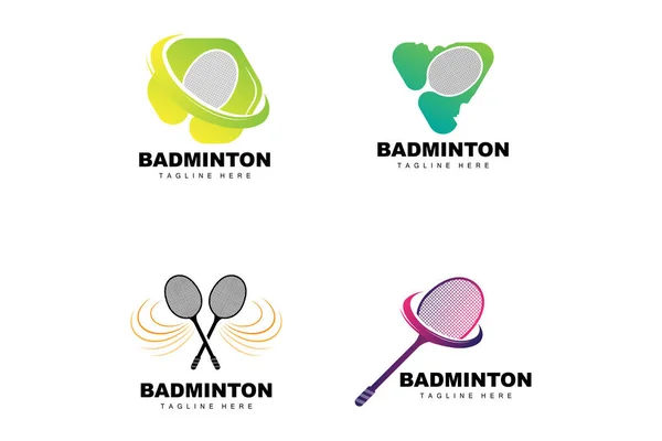 Логотип Бадминтона Вектор Спортивных Игр Ракеткой Шаттла Дизайн Спортивного Отделения — стоковый вектор