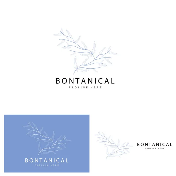 Ботанічний Логотип Дизайн Рослин Іконка Квіткового Рослини Вектор Лінійною Моделлю — стоковий вектор