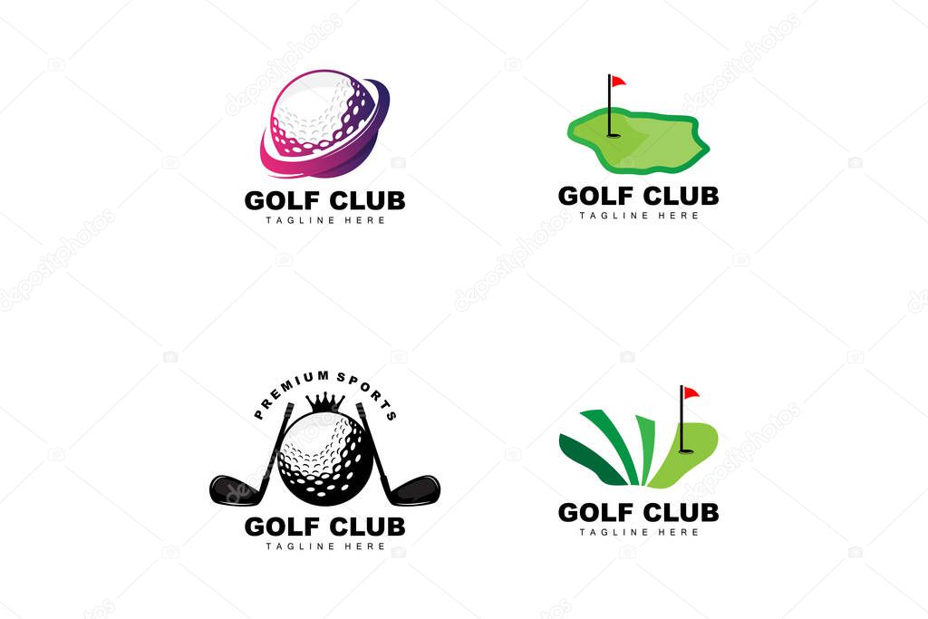 Golf Ball Logo, Vector Stick Golf. Outdoor Sports Game, Discipline Design, Icon Template