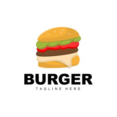 Hamburger Logosu, Ekmek Vektörü, Et ve Sebze, Fast Food Design, Burger Shop and Product Brand Illustration