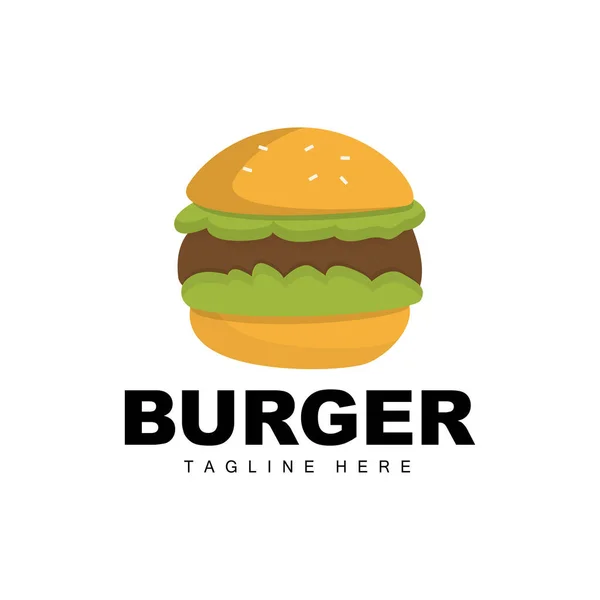 Burger Logo Bread Vector Meat Vegetable Fast Food Design Burger — Stock Vector