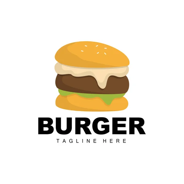 Burger Logo Bread Vector Meat Vegetable Fast Food Design Burger — Stock Vector