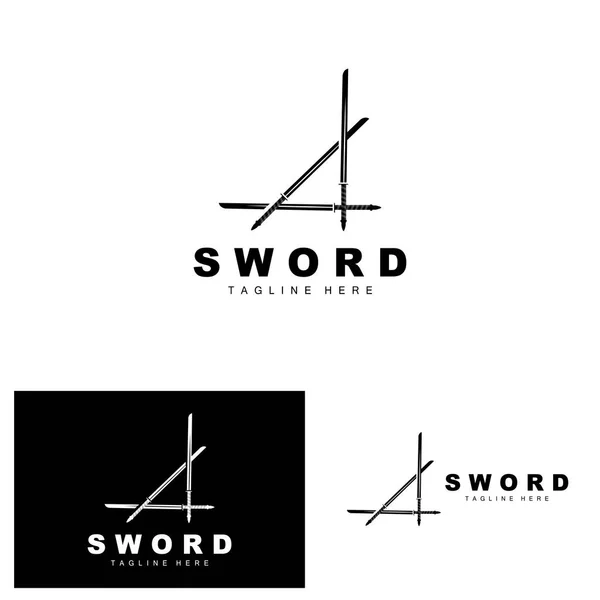 Sword Logo Samurai Katana Monochrome Design Vector War Weapon Cutting — Vetor de Stock