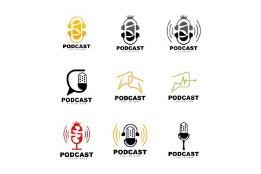 Podcast Logo, Vector, Headset and Chat, Simple Vintage Microphone Design