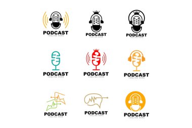 Podcast Logo, Vector, Headset and Chat, Simple Vintage Microphone Design