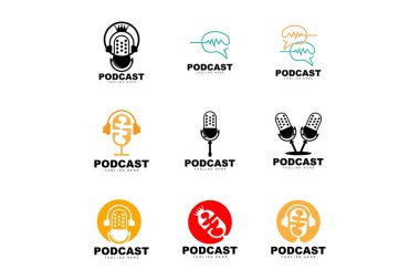 Podcast Logo, Vector, Headset and Chat, Simple Vintage Microphone Design