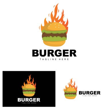 Hamburger Logosu, Ekmek Vektörü, Et ve Sebze, Fast Food Design, Burger Shop and Product Brand Illustration