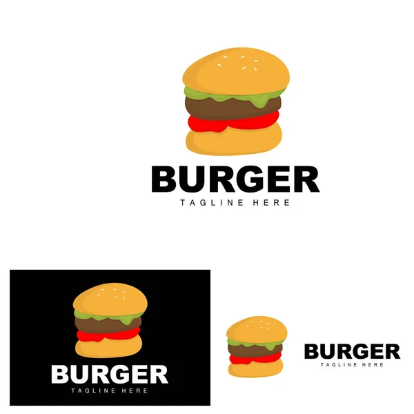 Logotipo Hambúrguer Vetor Pão Carne Vegetal Projeto Rápido Alimento Loja —  Vetores de Stock