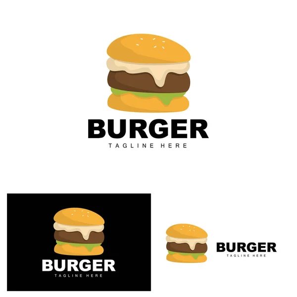 Logo Hamburger Vecteur Pain Viande Légumes Conception Restauration Rapide Boutique — Image vectorielle