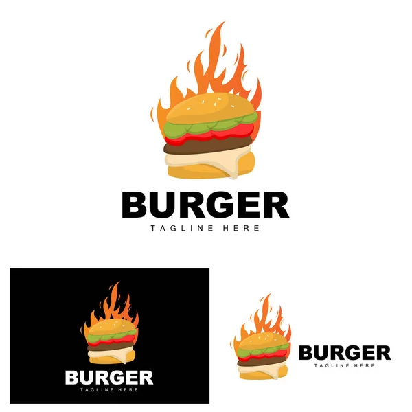 Burger Logo Bröd Vector Kött Och Vegetabiliska Snabb Mat Design — Stock vektor