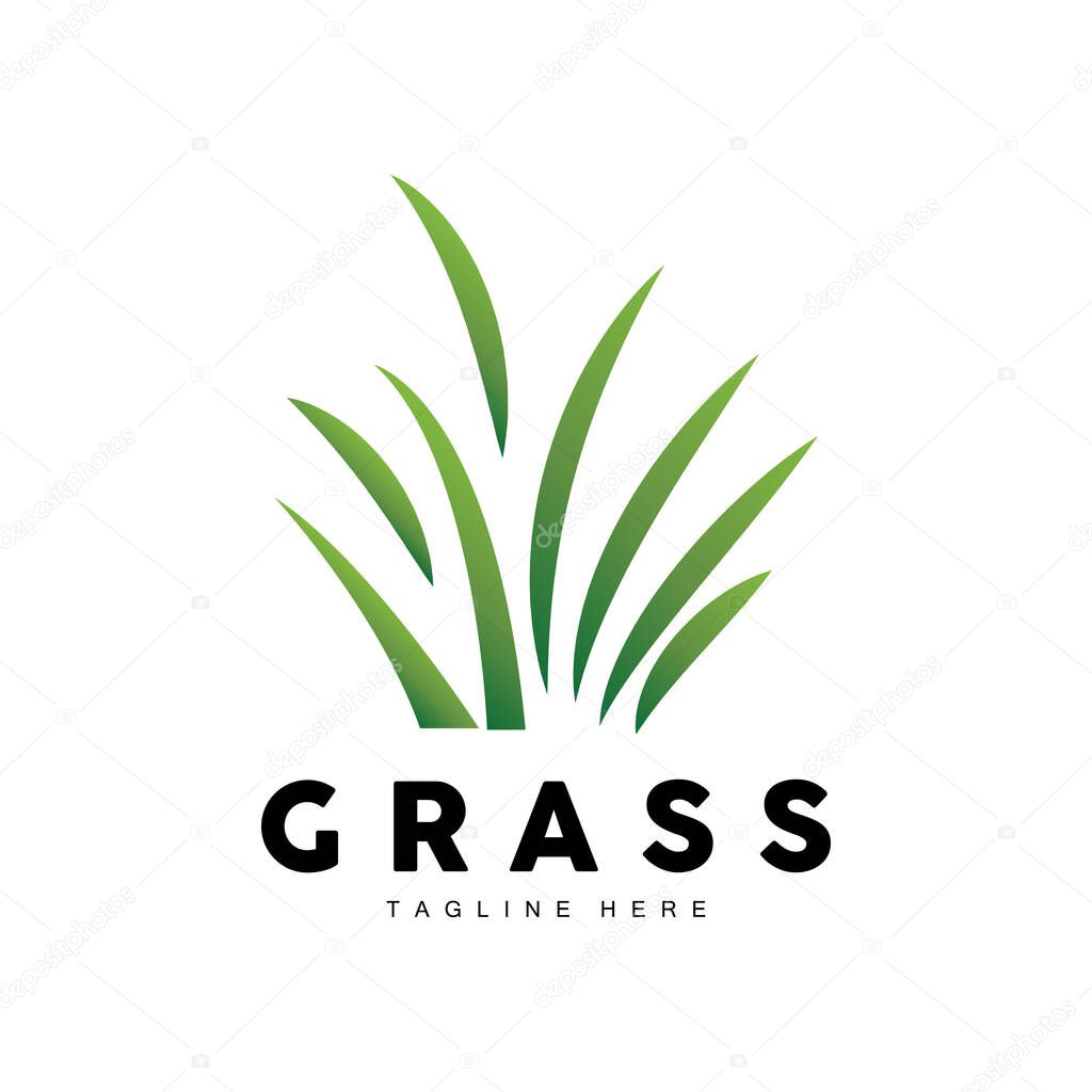 Green Grass Logo Design, Farm Landscape Illustration, Natural Scenery Vector