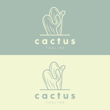 Kaktüs Logosu, Basit Çizgi Kaktüsü Tasarımı, Yeşil Santral Vektörü, Simge, İllüstrasyon