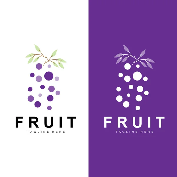Grape Logo Farm Fruit Vector Fresh Purple Fruit Design Grape — Stockový vektor