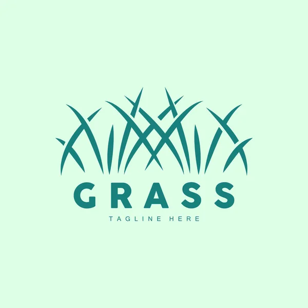 Green Grass Logo Design Farm Landscape Illustration Natural Scenery Vector — ストックベクタ