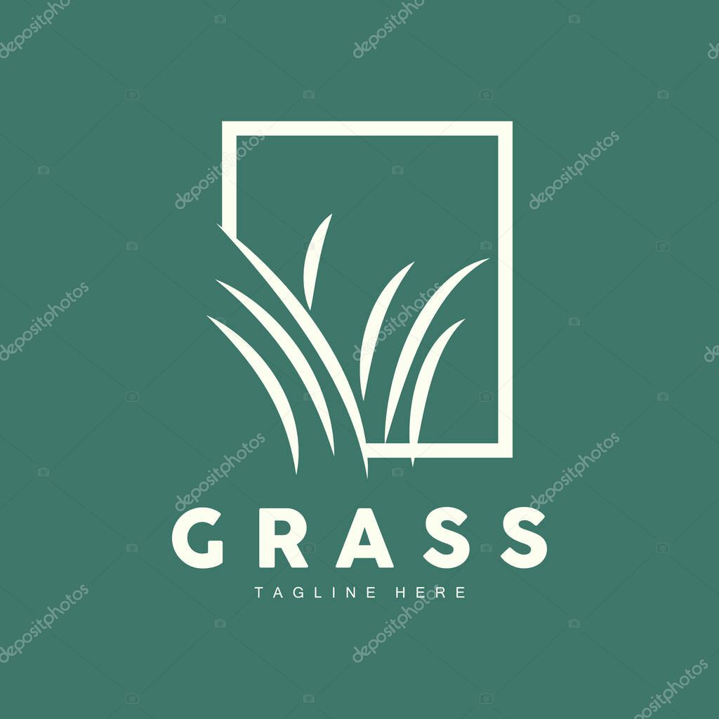 Green Grass Logo Design, Farm Landscape Illustration, Natural Scenery Vector