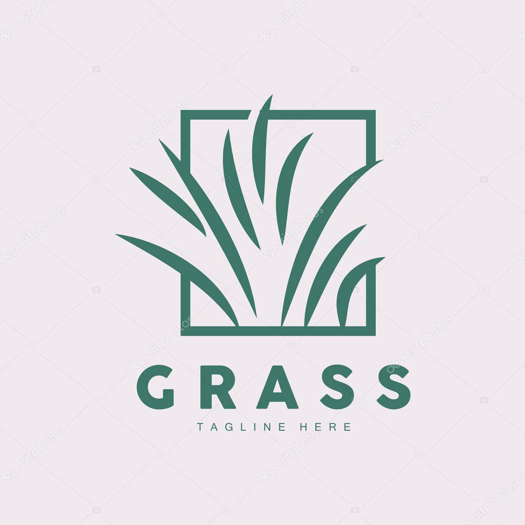 Green Grass Logo Design, Farm Landscape Illustration, Natural Scenery Vector