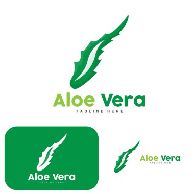 Aloe Vera Logo, Yeşil Bitki Tasarımı, Geleneksel İlaç ve Cilt Bakımı Vektörü, Saç Bakımı, Sembol Simgesi İllüstrasyonu