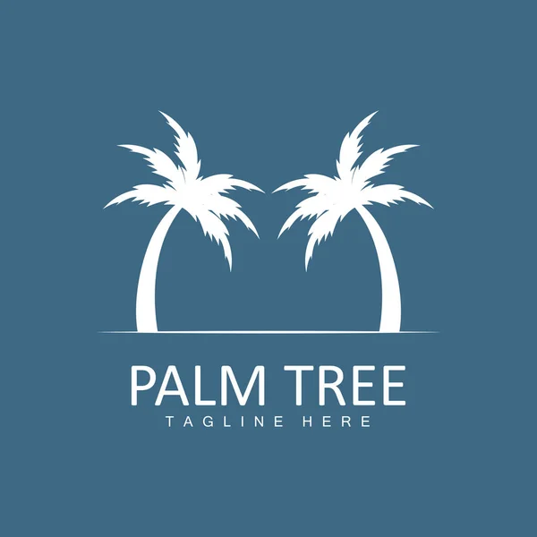 ヤシの木のロゴ ヤシの木サンセットビーチベクトル エレガントなミニマリストシンプルなデザイン シンボルテンプレートアイコン — ストックベクタ