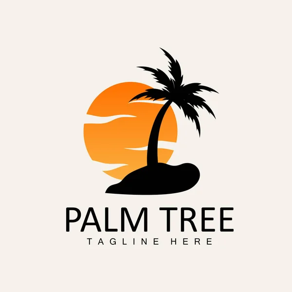 Coconut Tree Logo Palm Tree Sunset Beach Vector Elegant Minimalist — Stock Vector
