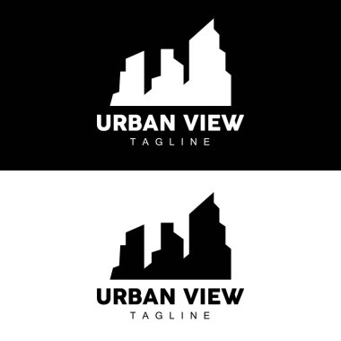 Skyline Logosu, Basit Modern Gökdelenler Tasarımı, Vektör Şehir Binaları, Simge Görünümü