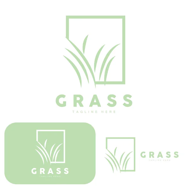 Green Grass Logo Design Farm Landscape Illustration Natural Scenery Vector — Stockvector