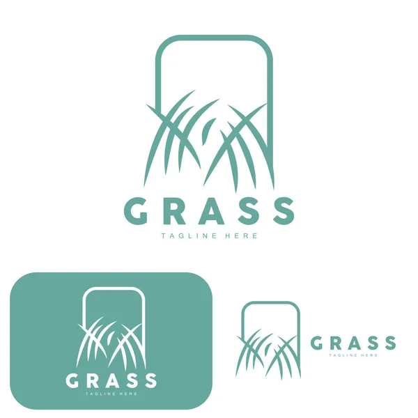 Green Grass Logo Design Farm Landscape Illustration Natural Scenery Vector — Stockvector