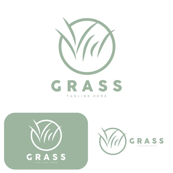 Green Grass Logo Design Farm Landscape Illustration Natural Scenery Vector — стоковий вектор