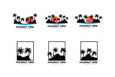 Hindistan cevizi ağacı logosu, Palm Tree Sunset Plaj Vektörü, Zarif Minimalist Basit Tasarım, Sembol Şablonu Simgesi Simgesi Simgesi Simgesi