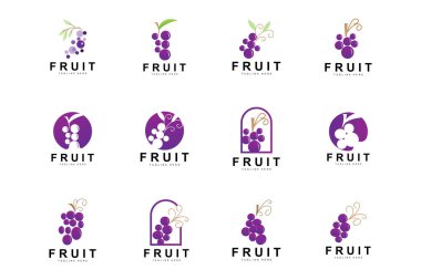 Üzüm Logosu, Çiftlik Meyve Vektörü, Taze Mor Meyve Tasarımı, Üzüm Ürünleri Simgesi, Meyve Dükkanı