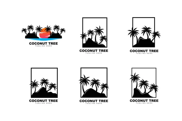 Kokosboom Logo Palm Tree Sunset Beach Vector Elegant Minimalistisch Eenvoudig — Stockvector