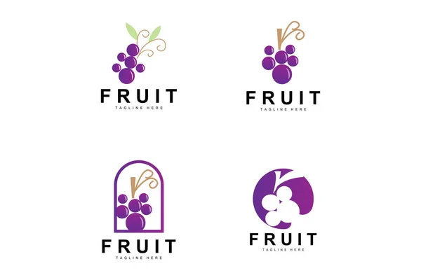 Grape Logo Farm Fruit Vector Fresh Purple Fruit Design Grape — Stockový vektor
