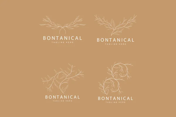 Botanisches Logo Natur Pflanzendesign Blumenpflanzen Icon Vektor Mit Linienmodell — Stockvektor