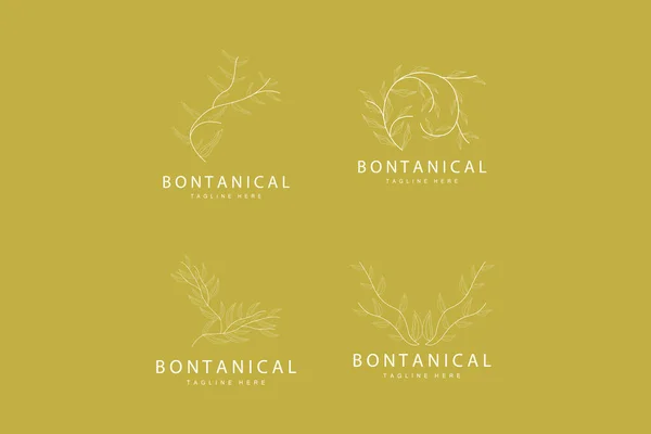 Botanisches Logo Natur Pflanzendesign Blumenpflanzen Icon Vektor Mit Linienmodell — Stockvektor