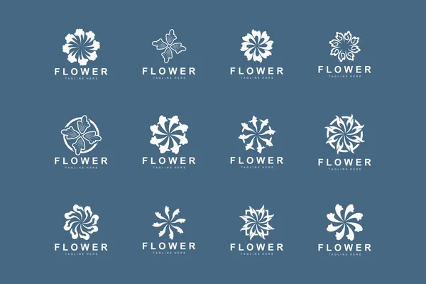 Logo Floral Feuilles Fleurs Vecteur Jardin Botanique Conception Florale Vie — Image vectorielle
