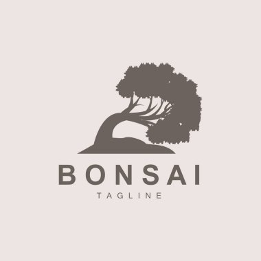 Bonsai Ağacı Logosu. Basit Minimalist Silüet Tasarımı, Bitki Vektörü, Simge Resmetme Elemanı