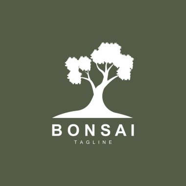 Bonsai Ağacı Logosu. Basit Minimalist Silüet Tasarımı, Bitki Vektörü, Simge Resmetme Elemanı