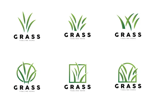 Green Grass Logo Design Farm Landscape Illustration Natural Scenery Vector — Image vectorielle