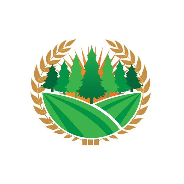 Green Grass Logo Design Farm Landscape Illustration Natural Scenery Vector — Stock vektor