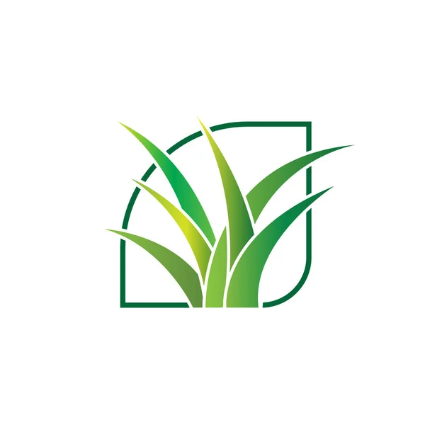 Green Grass Logo Design Farm Landscape Illustration Natural Scenery Vector — Vettoriale Stock