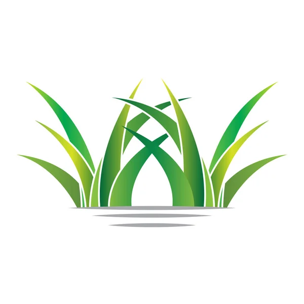 Green Grass Logo Design Farm Landscape Illustration Natural Scenery Vector —  Vetores de Stock