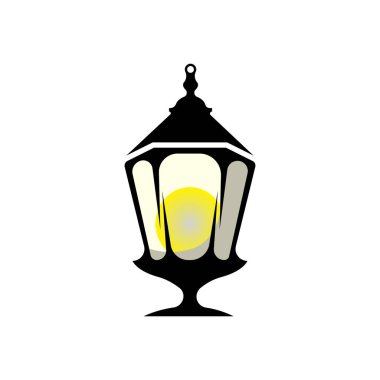 Street Lamp Logo, Lantern Lamp Vector, Lighting Classic Retro Design, Silhouette Icon Premium Template