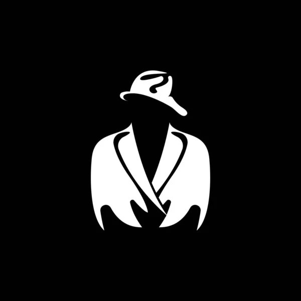Detective Man Logo Design Mafia Detective Fashion Tuxedo Chapéu Ilustração —  Vetores de Stock